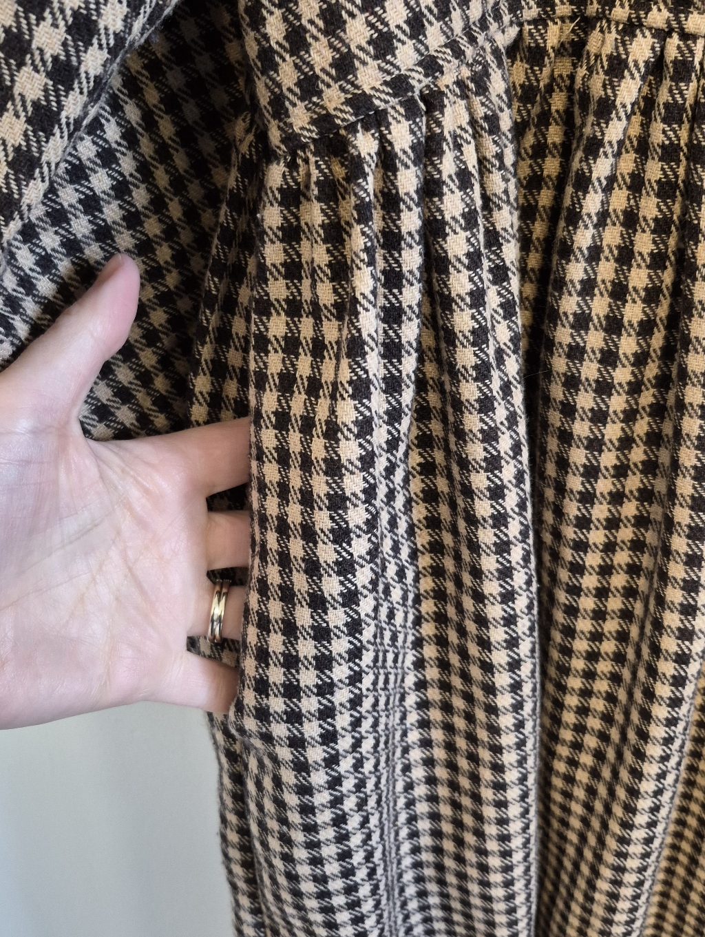 Soolinen Midi Dress Brown Houndstooth Button Front Collared Linen Blend Sz L — image 6 of 8